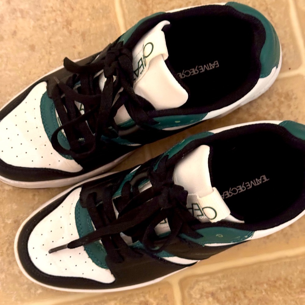 Teal and White Sneakers with Black Accents